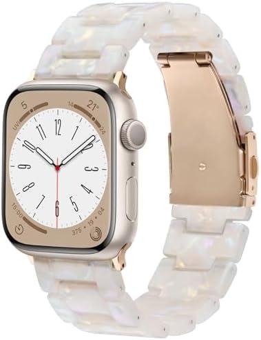 V.R.HOPE Resin Band Compatible with Apple Watch Band for Women 44mm 42mm 45mm 46mm 49mm Rose Gold Fashion Lightweight Bracelet Strap for iWatch Series Ultra3/11/10/9/8/7/6/5/4/3/2/1/SE3 (Fluorescent White)