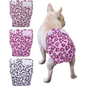 CuteBone Washable Dog Diapers Female No Tail Hole 3 Pack Reusable Doggie Period Training Pants for Docked-Tail Frenchie French Bulldog Boston Terrier Without Tail WWD18S