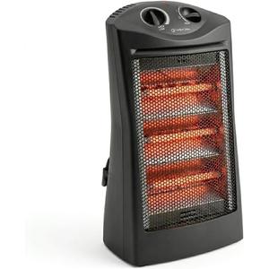 Comfort Zone Space Heaters for Indoor Use, Portable Electric Heater, Adjustable Thermostat, Infrared Heat, Quartz Tower Space Heater with 2 Heat Settings, Bedroom Heater, Black