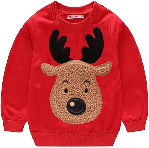 Akyzic Baby Boys Girls Sweatshirts Christmas Reindeer Fleece Crewneck Pullover Xmas Winter Warm Sweaters Tops 6t,  Cute Red Reindeer