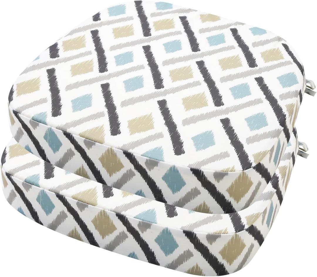 idee-home Outdoor Chair Cushions Set of 2, 19" x 19" x 3" Thick Patio Furniture Outdoor Seat Cushions Waterproof with Ties, Dining Pads (19" x 19" x 3"2 Pack), Ikat Geo)