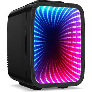 Mini Fridge, 4 Liter/6 Cans Small Refrigerator With Dimmable LED Light,AC/DC Portable Thermoelectric Cooler and Warmer Gaming mini fridge for Bedroom,Office,Gaming room and Car (Black)