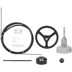 15 FT Boat Control Cable Outboard Rotary Steering System Kit With 12.5 Inches Wheel - Durable Marine Replacement for Mechanical/Manual Steering of Yachts, Fishing Boats