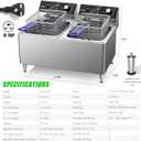 Deep fryer Commercial Deep Fryer 12L x 2/25.4QT Dual Tank Electric Deep Fryers with Basket Electric Countertop Fryer for Restaurant with 2 Frying Baskets, 3300W x 2, 240V Two 6-15 Phase Plugs