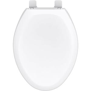Gerber Elongated Toilet Seat with Cover, Soft Close, No Slam, Quick & Easy Install, Heavy-Duty Plastic, Adjustable Fit for Standard Elongated Toilets, Durable & Fade-Resistant, White G0099213