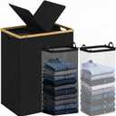 efluky Double Laundry Hamper with Lid and 2 Removable Bags, Black, 170L Dual