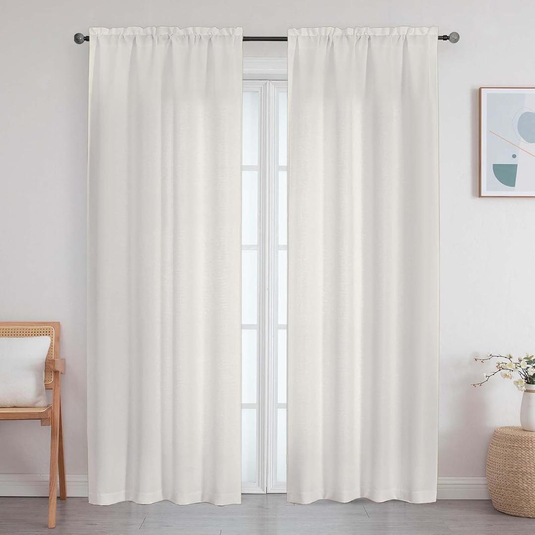 Ivory Curtains 84 Inch Length 2 Panels Set, Faux Linen Textured Light Filtering Curtains for Bedroom Living Room Soft Airy Solid Rod Pocket Drapes, Ivory, 2 Pcs Each 40Wx84L Inch