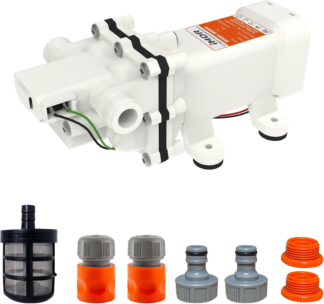 IMOR 12V 100W Diaphragm Water Pump, 3GPM 65PSI Self-Priming Booster Pump with Hose Connector & Strainer, 1/2" Compact Pump for Agriculture, Garden, RV, Marine, Car Wash, Industry