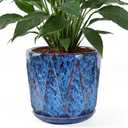 10 Inch Ceramic Plant Pot with Drainage Hole Mesh Net, Large Flower Pots for Indoor Plants with Saucer, Gardening Pots Outdoor, Blue