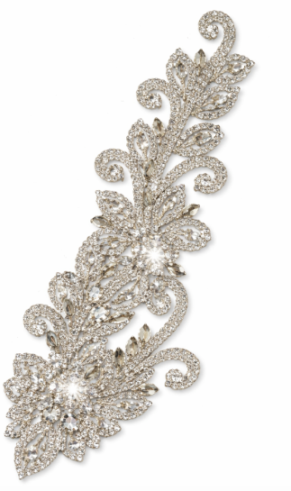 Beaded Rhinestone Motif Applique, Silver