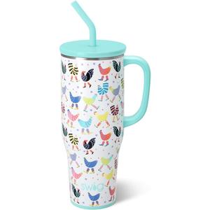 Swig Life 40oz Mega Mug, 40oz Tumbler with Handle and Straw, Extra Large Insulated Tumblers, Cup Holder Friendly Travel Mug (Funky Chicken)