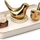 10"6"1" Bathroom Vanity Tray for Countertop- Ceramic Decorative Organizer Tray for Dresser Tops, Toilet, Perfume, Sponge Holder Soap Dish Dispenser for Kitchen Counter- Reactive White