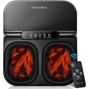 MOUNTRAX Foot Massager Machine with Heat, Foot Massager for Plantar Fasciitis, Neuropathy Pain, Shiatsu Foot Massager with Remote, Fits Feet Up to Men Size 12 (Black)