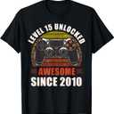 Level 15 Unlocked Awesome Since 2010 Video Gamer 15 Birthday T-Shirt (Small, Black)