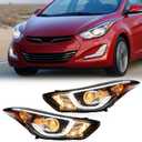 TODO Headlight Assembly Compatible with 2014-2016 Hyundai Elantra Sport/Limited, LED DRL Halogen Headlamp Pair, Replacement 92101-3Y510 92102-3Y510