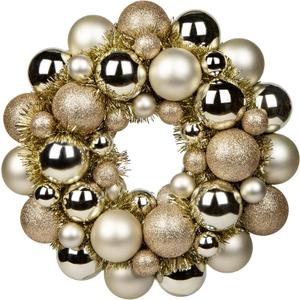 Christmas Ball Wreath 13" Xmas Wreaths Ornaments Glitter Thicken Shatterproof Garland Decoration for Door Wall Mantel Holiday Party Decor, Gold