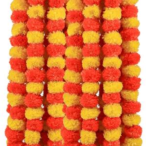 Artificial Marigold Garland for Decoration  5 Pcs Artificial Genda Phool Strings | 4.5 Ft Long Handmade Orange Yellow Marigold Flowers | Toran for Pooja, Wedding, Diwali, Christmas, Festival Dcor