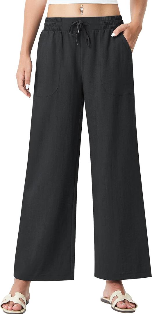 Women's Palazzo Pants " Flowy Travel Wide Leg Yoga Pants 2026 Ladies Casual Summer Loose Beach Lounge (Black)29 inseam,small