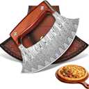 ROCOCO Pizza Cutter Ulu Knife  Full Tang Mezzaluna Rocker Chopper with Sheath for Kitchen, Camping, BBQ, Gifts for Men Women