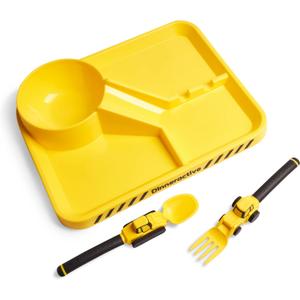 Dinneractive Dining Set for Kids - 3 Piece Construction Themed Toddler Utensils & Toddler Plates - Toddler Forks and Spoons - Kid Plate set (Yellow)