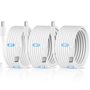 USB C to USB C Cable 3 Pack, 240W PD 3.1 Type C Charger Cord, 6.6FT+10FT+10FT, Compatible with iPhone 17/16/15, Samsung Galaxy S26/S25/S24, MacBook Pro/Air, iPad, White(Compatible 140W-20W)