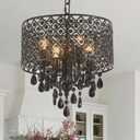 VILUXY Crystal Chandelier for Dining Room Black Smoke Ceiling Pendant Lighting Modern Crystal Hanging Light Fixture Small Drum Chandelier with Chain Mid-Century for Foyer