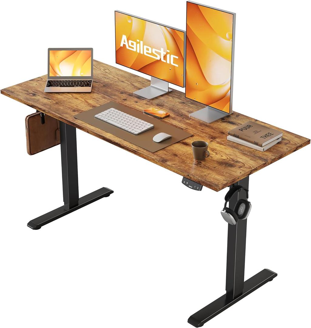 Agilestic Electric Standing Desk, 48 x 24 Inches Height Adjustable, Sit Stand Up for Work Office Home, Ergonomic Rising Computer Table With Memory Preset, Rustic Brown
