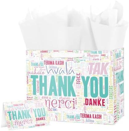 SET OF 2: ysmile Thank You Gift Bag with Wrapping Tissue for Women Men 12.6" + 2 Pack Foil Silver Curtains