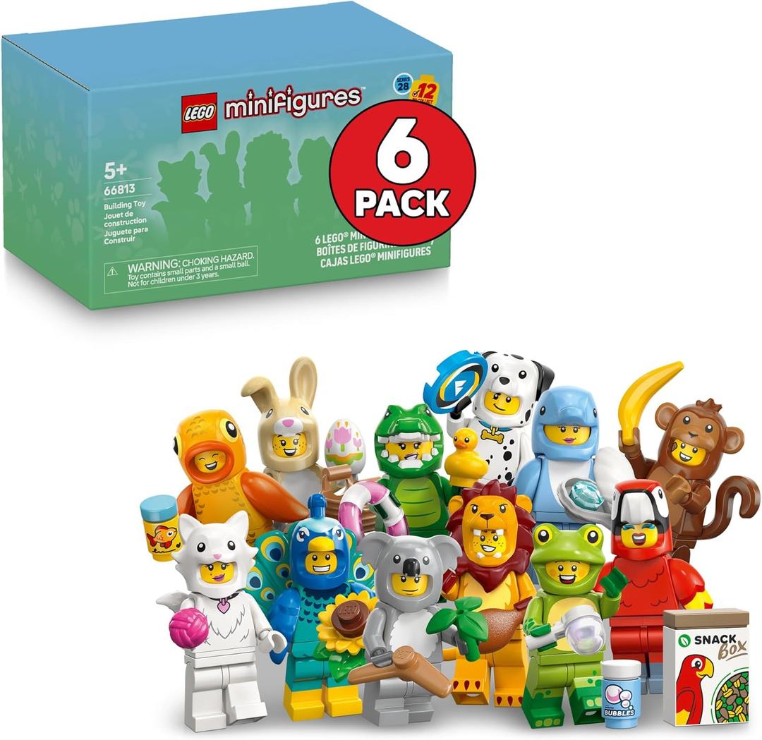 LEGO Minifigures Animal Series 28 6 Pack - Kids Toys in Sealed Mystery Boxes - Animal Themed Figures to Collect - Birthday Party Favors & Gift Idea for Boys & Girls, Ages 5+ - 66813