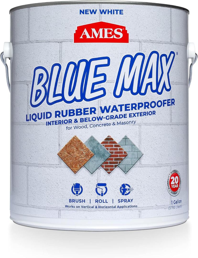AMES BMX1WRG 1 Gallon Blue Max, White Liquid Rubber Waterproofer,Regular Grade 1 Gallon - for Use in Interior & Below-Grade Exterior - Concrete Sealer, House Paint and More