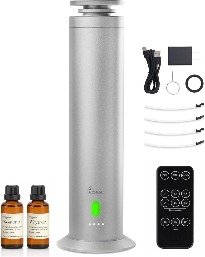 Hotel Collection Diffuser Machine,Remote,Rechargeable,Whisper-Quiet,Aluminum,1500 Sq Ft,Waterless Essential Oil Diffuser - Matte Silver