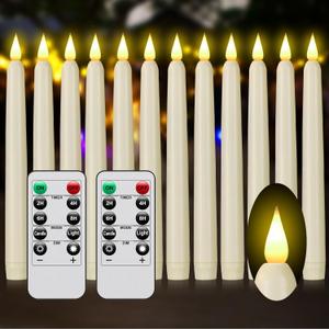 Flameless Taper Candles with Remote Control and Timer, Battery Operated LED Candlesticks with Flickering 3D Flame, 9.60.8 Inches Plastic Fake Candles for Christmas, Wedding and Home Decor (Ivory, 12)