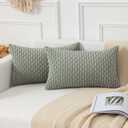 Kevin Textile Throw Pillow Covers Soft Corduroy Decorative Set of 2 Boho Striped Pillow Covers Pillowcases Farmhouse Home Decor for Couch Bed Sofa Living Room 12x20 Inch Greyish Green