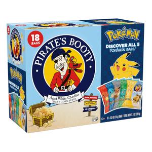 Pirate's Booty Pokémon Multipack, Aged White Cheddar Cheese Puffs, Gluten-Free, Kids Snacks, 0.5oz (18ct), Best By: 01/26/2026