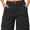 ELLEVEN Bermuda Cargo Shorts Women, Elastic High Waist 6 Pockets Shorts 7 Inch Inseam Summer Jorts for Women Casual (Black, L)