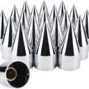 33mm x 4 1/4" Chromed Spike Lug Nuts Covers Screw On, ABS Chrome Plastic Caps Pointed Screw-on Lug Nut Cover for Semi Trucks, Pack of 20