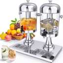 Beverage Dispenser, 4.4 Gallon Drink Dispensers for Parties with Ice Core and Drip Trays, Stainless Steel Dual Catering Cold Beverage Dispenser with Stand for Restaurant Home Hotel