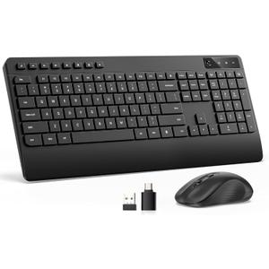 Quiet Wireless Keyboard and Mouse Combo 3-Level DPI Silent Mouse, Full-Size Ergonomic Wrist Rest, 2.4GHz Plug-and-Play, Multimedia Hotkeys for Windows Computer/Laptop, Black