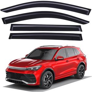 Lightronic Extra Durable Outside Mount Auto Vent Window Visor, Fits 2018-2024 Volkswagen Tiguan, UV Protection Rain Guard, Original Wind Deflector, No-Drill Easy Install, Dark Smoke, 4-Pcs