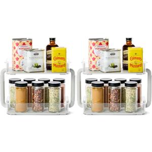 madesmart 2-Tier Plastic Multipurpose Kitchen Spice Organizer, Condiment Storage Spice Shelf for Cabinet Organization, Gray (Pack of 2)