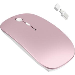Bluetooth Wireless Mouse for MacBook Air Mac Pro Laptop Computer iPad Pad PC Laser Optical Rechargeable Mini Slim Silent Mouse Widely Used Desktop Hp iMac with USB-A/C& Mouse Jiggler(Rose Gold)