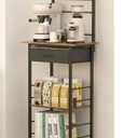 GiftGo Small Coffee Bar Station Narrow Corner Baker Rack Stand with 2 Storage Fabric Drawers 5 S Hooks for Small Spaces Farmhouse Bakers Rack for Kitchen, Entryway, Living Room (Grey, Narrow)