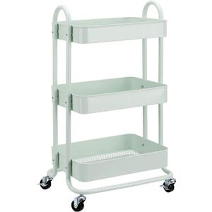 Amazon Basics 3-Tier Metal Rolling Utility Cart, Storage Organizer, Multi-Functional Kitchen Island Cart, Portable Shelving Unit with Caster Wheels, Mint Green