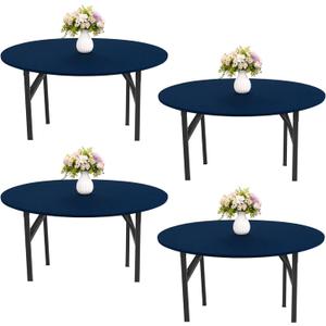 4 Pieces Round Spandex Tablecloth Stretch Fitted Table Cover for 6 Foot Tables Washable Elastic Tablecloth for Indoors Outdoors (Navy Blue)