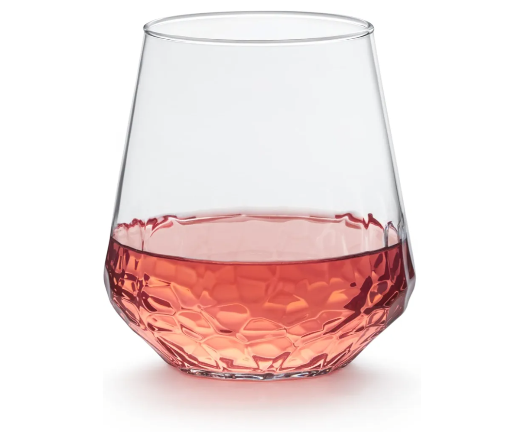 Libbey Hammered Stemless Wine Glasses Set of 8, 17-ounce, Dishwasher-Safe, Chiseled Textured Glassware Set, All Purpose Wine Glasses for Everyday Use