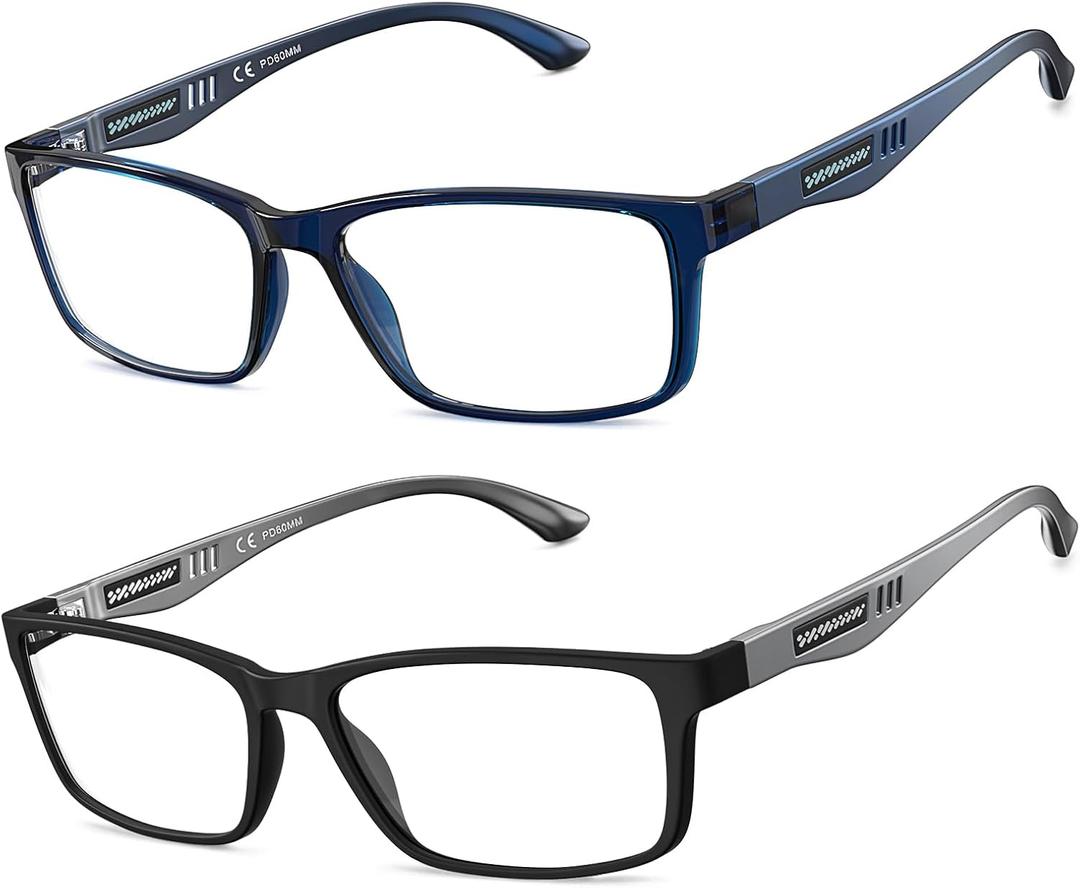 CARA 2 Pack Extremely Lightweight Reading Glasses for Men Blue Light Blocking Computer Readers, Matt Black+Navy Blue, 2.50x