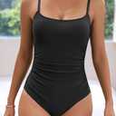 Eomenie Women's One Piece Swimsuits Tummy Control Ruched Bathing Suit 1 Piece Swimwear (Black, L)