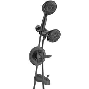 Replacement 5" Dual Shower Combo Faucet Tub Trim Kit for Delta 13/14 Series, High Pressure Round Rain Shower Head& Handheld Set Faucet System, Matte Black (Valve & Catridge Not Included)