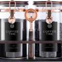 Glass Coffee Canister Set with Wooden Shelf, 2 Pack 45oz Airtight Food Storage Containers with Lids & Spoons, Large nisters for Coffee Beans, Sugar, Tea, Nuts