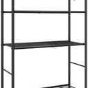 Storage Shelves - 4-Tier Spacious Shelf Organizer with Hooks & Leveling Feet, Easy to Assemble, Rust-Resistant Garage Shelving for Kitchen, Pantry, Bedroom, 33.2" x 12.7" x 57.3", Black